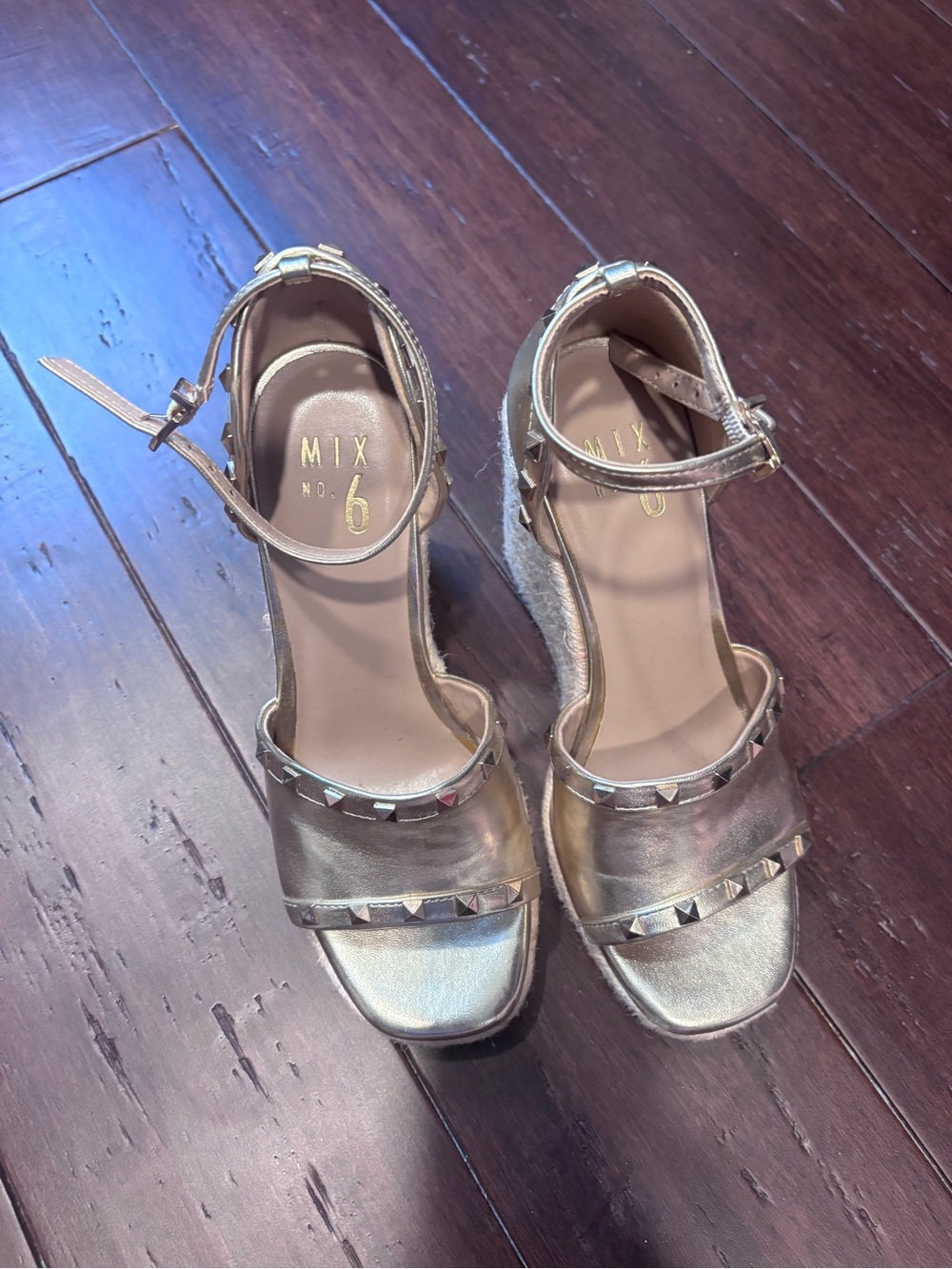 Mix No. 6 Gold Studded Ankle-Strap Wedge Sandals
